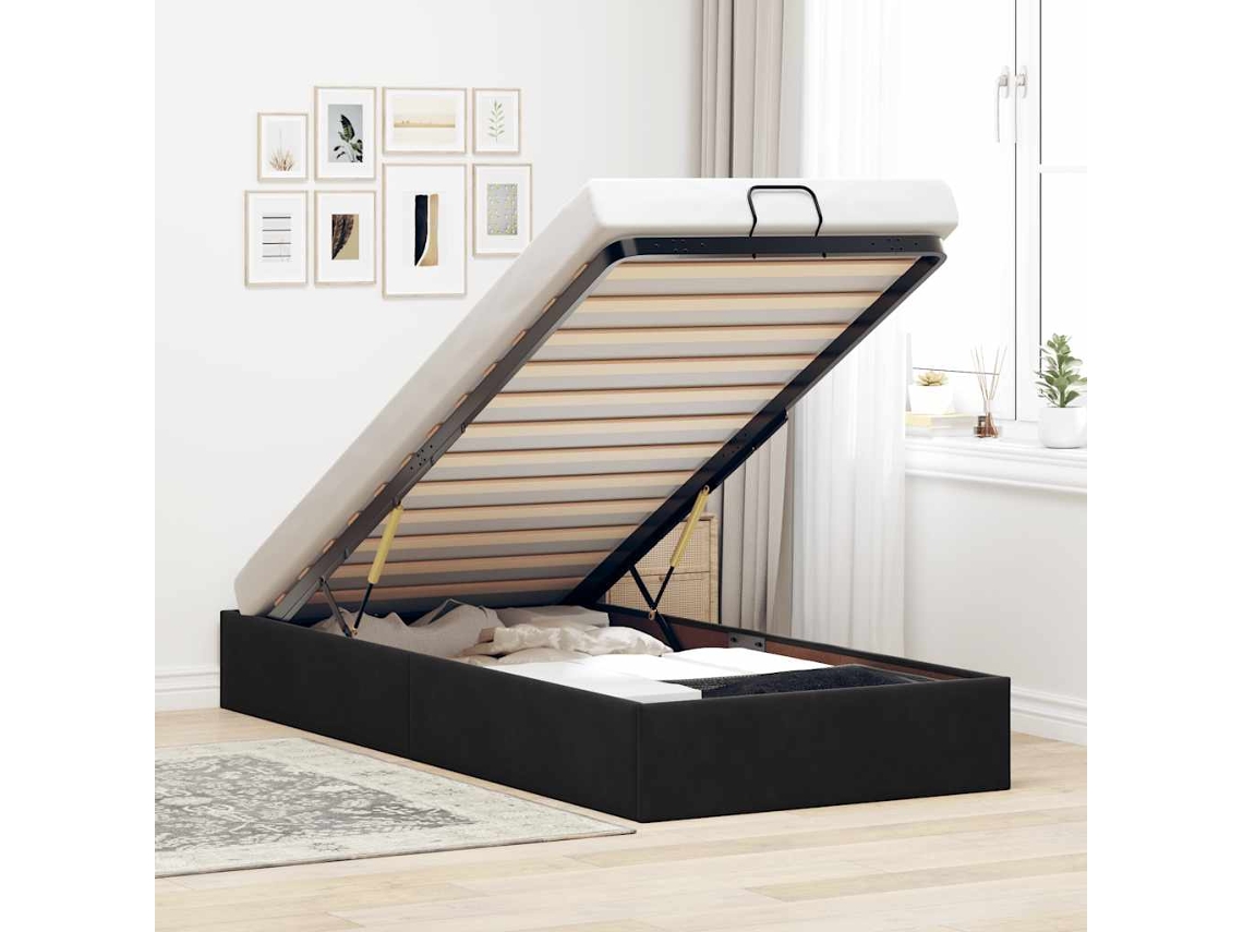 Otomano Bed Frame No Colchão Preto 90x200 Cm Veludo