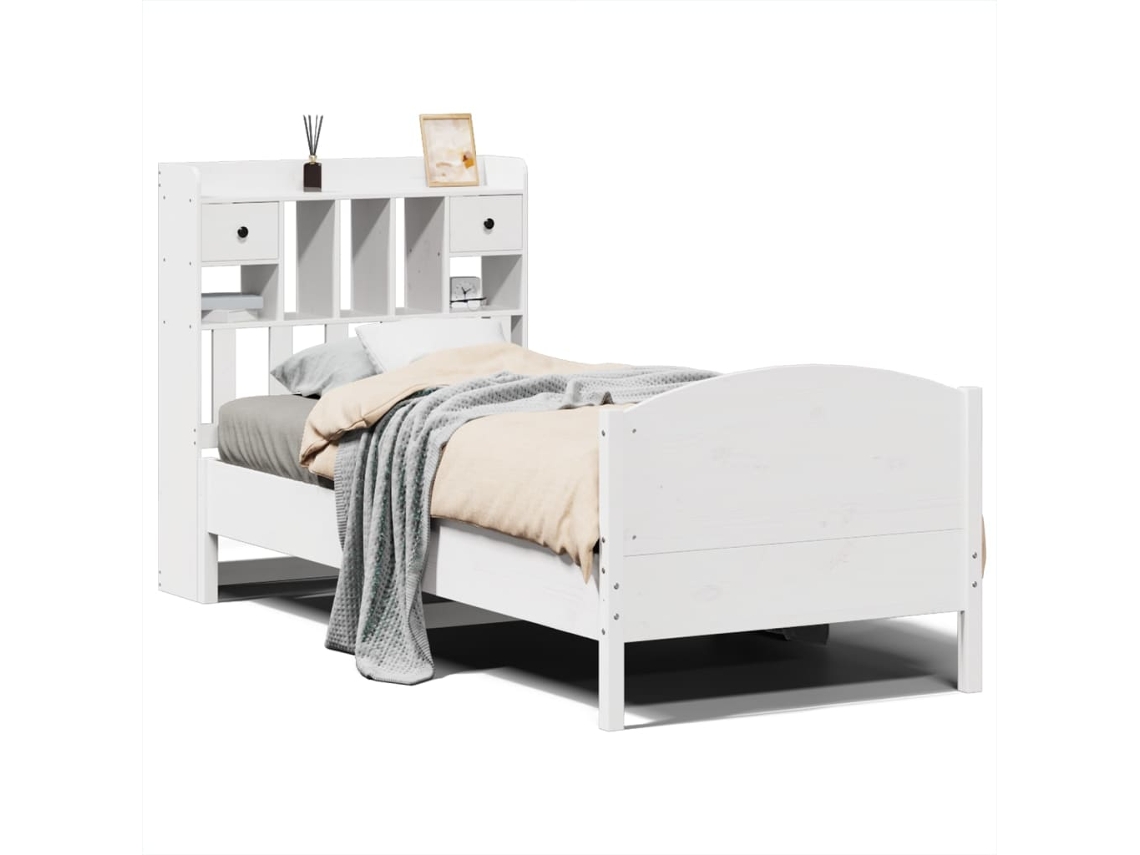 Cama com Estante Pinho Maciço Branco MAISON EXCLUSIVE (75x190 cm)