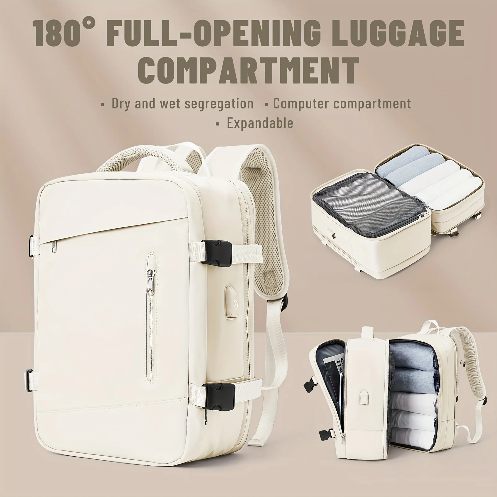 Mochila De Caminhada De Grande Capacidade (15 Polegadas, Cor Off-white) / Mochila Portátil / Mochila Para Laptop