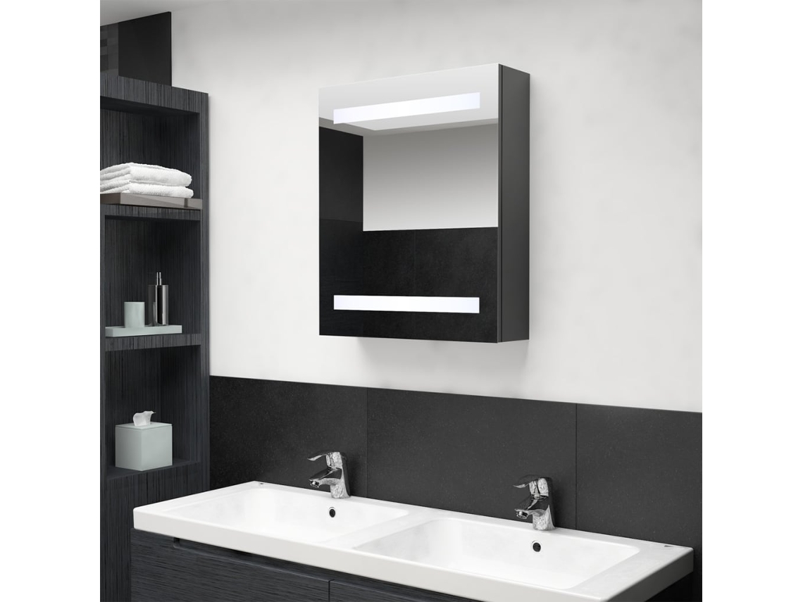 Vidaxl Armário Espelhado Casa De Banho Led 50x14x60cm Cinzento