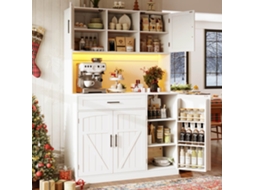 Seitenschrank 110x38x180cm, Landhausstil, 5 Türen, Led-leiste+steckdose, Weiß-hm