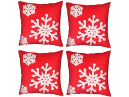 4 Peças Capa de Travesseiro de Natal Bordado Neve Algodão Canvas Decorativo 45x45cm | S/MARCA