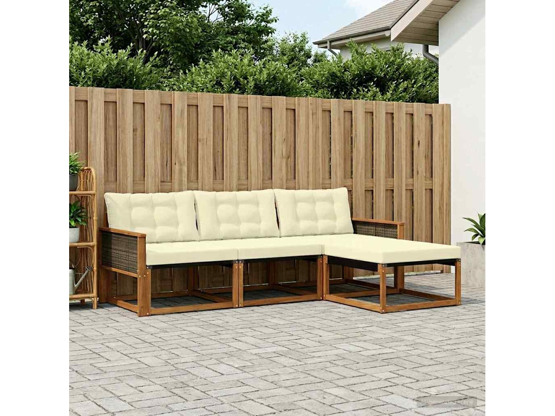Vidaxl Conjunto De Sofás Para Exterior 4 Unid. Natural E Creme