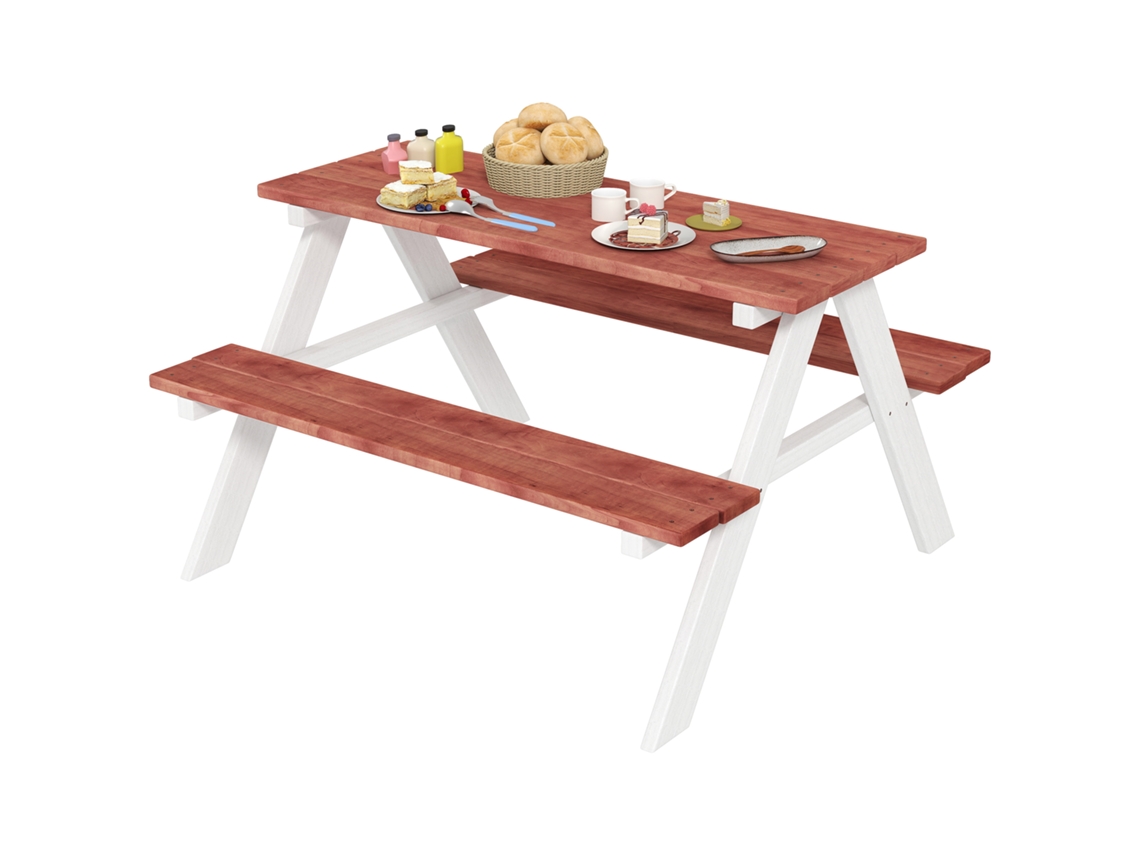 Mesa De Piquenique Para Criança Madeira De Abeto Cor Madeira E Branco 89x79x50 Cm Outsunny