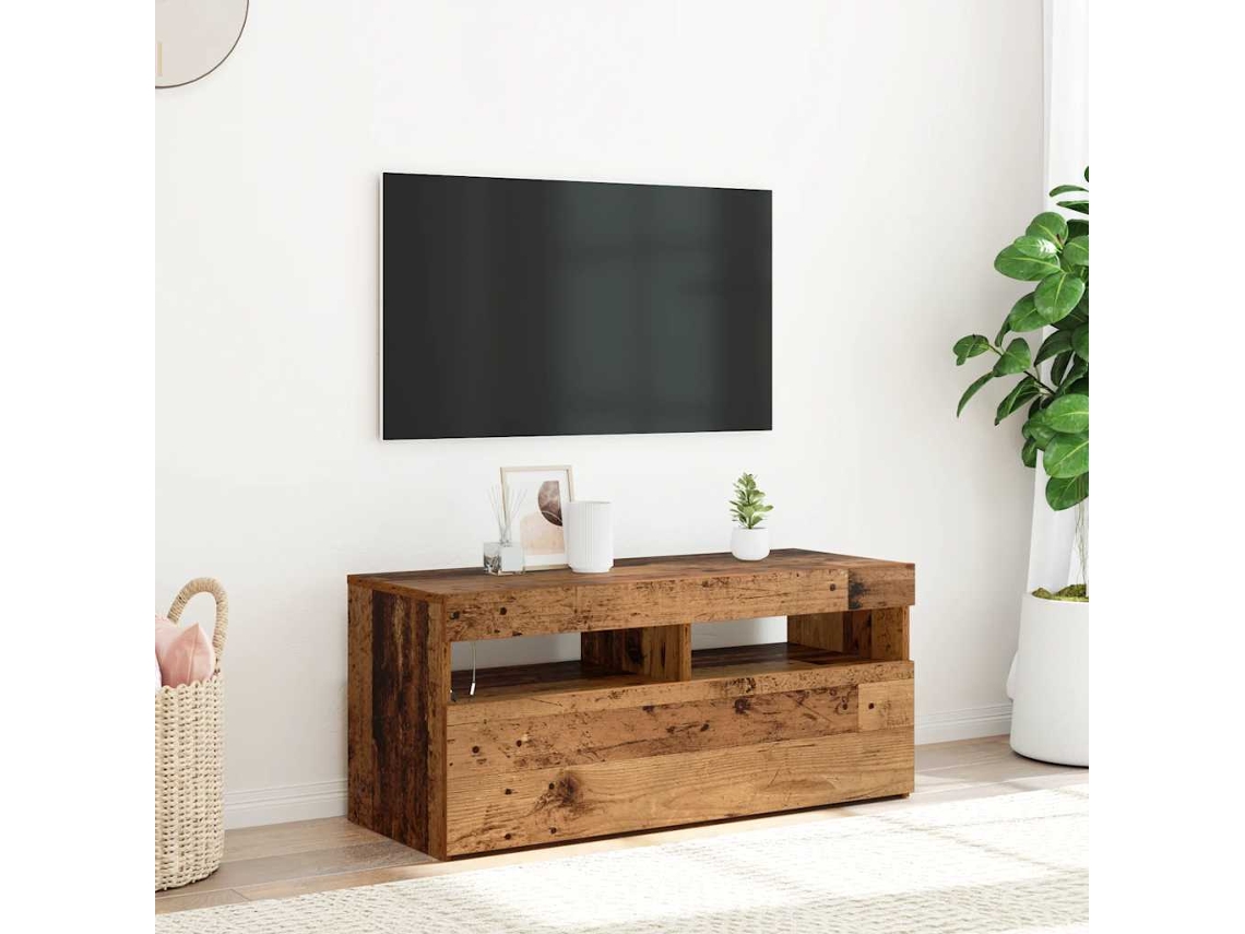 Vidaxl Móvel De Tv Com Luzes Led Derivados De Madeira Madeira Velha