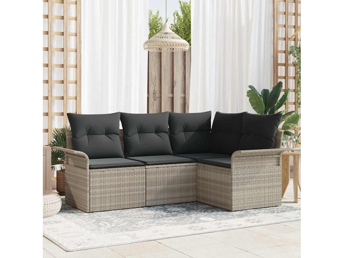 Vidaxl Conjunto De Sofá De Jardim 4 Unid. Cinzento-claro Vime Pe