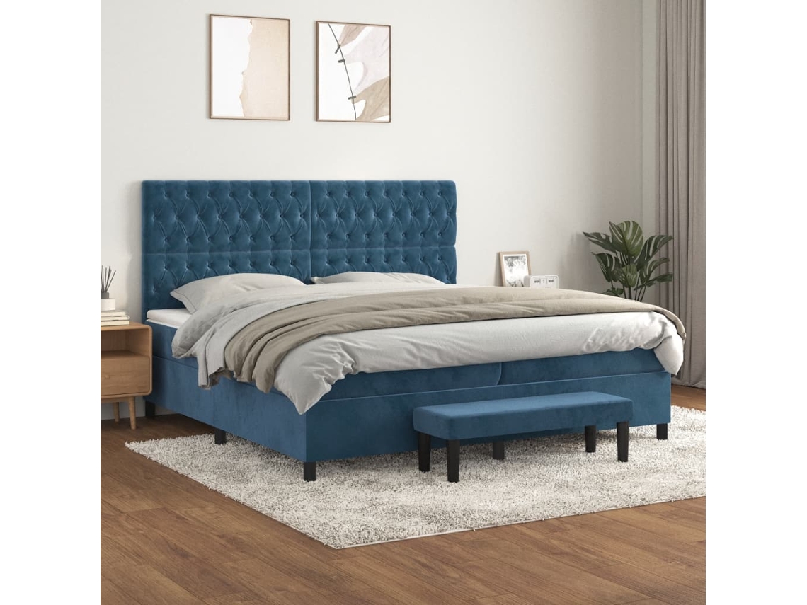 Cama Box Spring VIDAXL (Azul - Veludo - 203 x 200 x 128 cm)