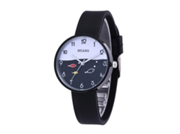 Relógio de pulso de quartzo com pulseira de silicone, cor preta simples e moderna, para homens, mulheres e estudantes.