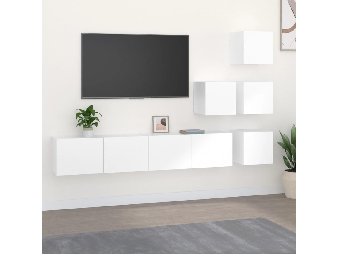 Vidaxl Móvel P/ Tv De Montagem Na Parede Madeira Processada Branco