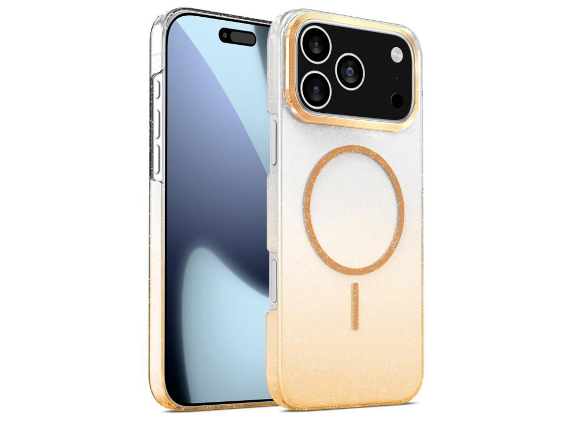 Capa Para Iphone 17 Pro - Dourado Com Diamantes Brilhantes E Gradiente Magsafe Resistente A Impactos