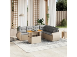 Pcs Conjunto De Sofás P/ Jardim Com Almofadões Vime Pe Bege Dkd Home Decor