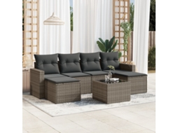 Vidaxl 7 Pcs Conjunto Sofás P/ Jardim C/ Almofadões Vime Pe Cinzento