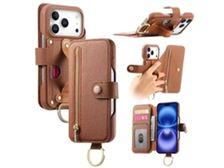 Capa Carteira Em Couro Sintético Para Iphone 17 Pro Com Proteção Rfid E Zíper - Marrom