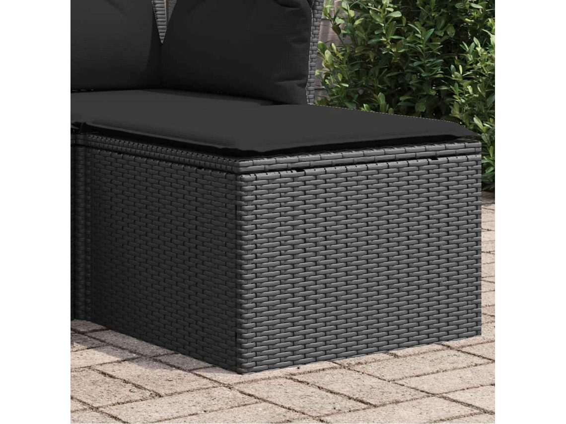 Vidaxl Banco De Jardim Com Almofada Preto 55x55x37 Cm Vime Sintético