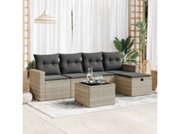 Vidaxl 6 Pcs Conj. Sofás Jardim Com Almofadões Vime Pe Cinzento-claro