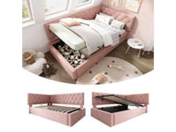 Polsterbett 90x200cm Rosa Samt Schlafsofa Com Armazém Hidráulico Sem Colchão