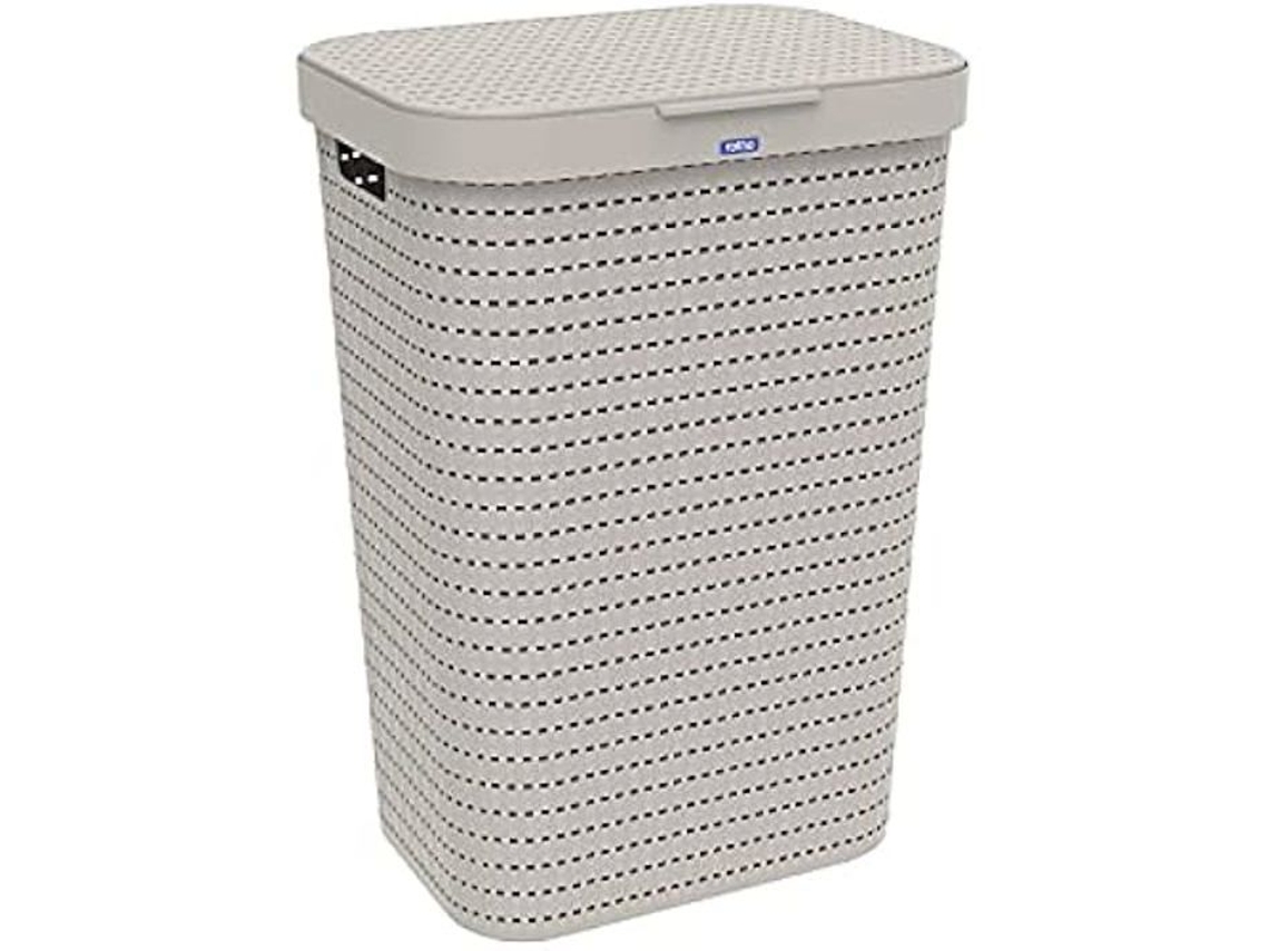 Coletor De Roupa Rotho Country 55l Plástico Sem Bpa Tampa De Vime