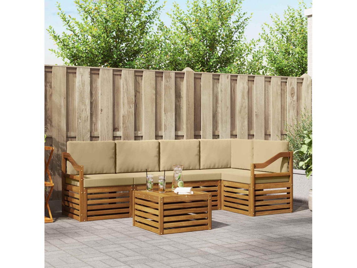 Vidaxl Conjunto De Sofás Para Exterior 6 Unid. Natural E Bege