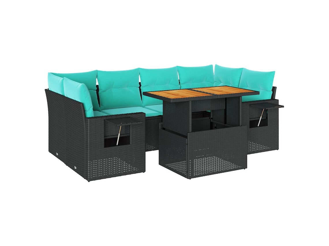 Conjunto de 7 Sofás para Jardim com Almofadões Vime Pe Preto MAISON EXCLUSIVE (7 pcs)