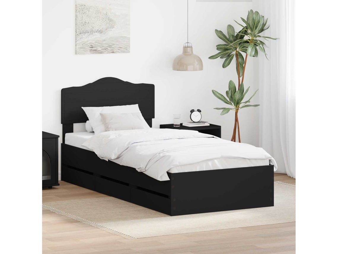Vidaxl Estrutura Da Cama Preto 75 X 190 Cm Madeira De Engenharia