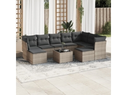 Vidaxl 10 Pcs Conjunto Sofás De Jardim C/ Almofadões Vime Pe Cinzento