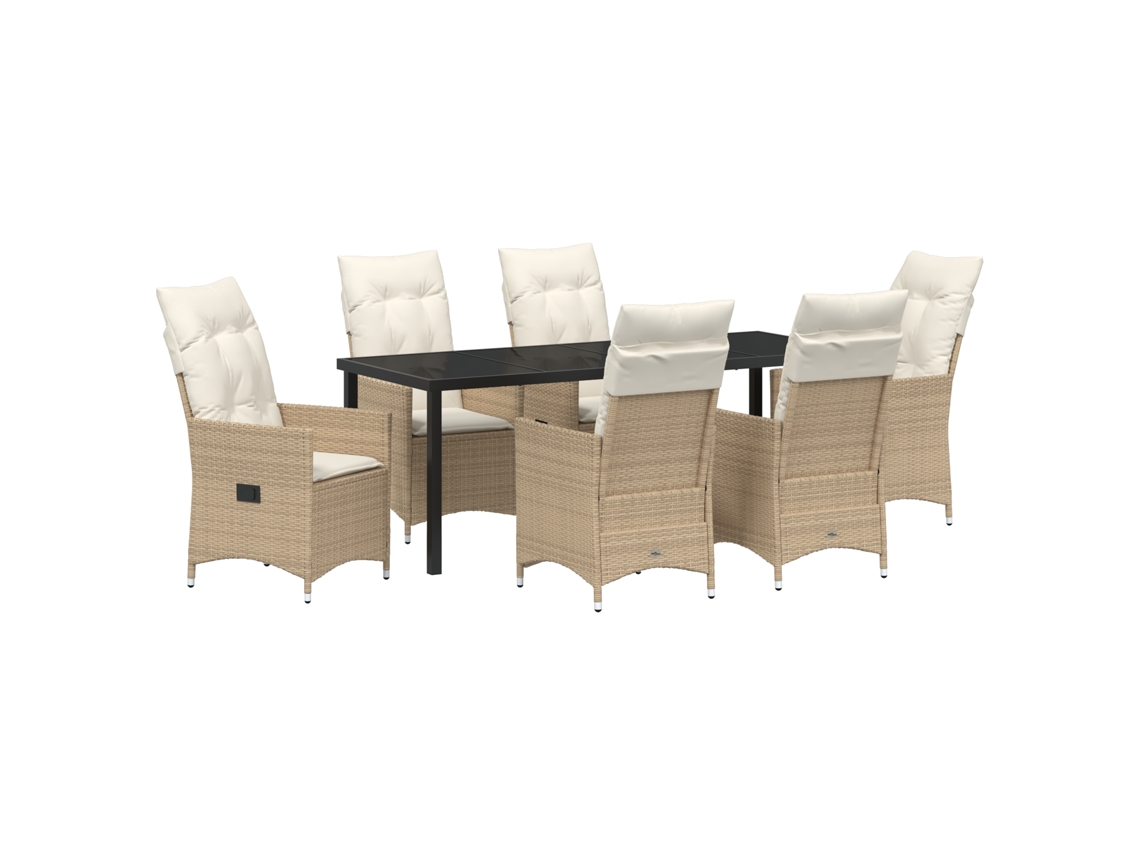 Conjunto 7 Conjunto De Jantar Para Jardim Vidaxl Bege Vime Pe (200 X 80 X 73 Cm)