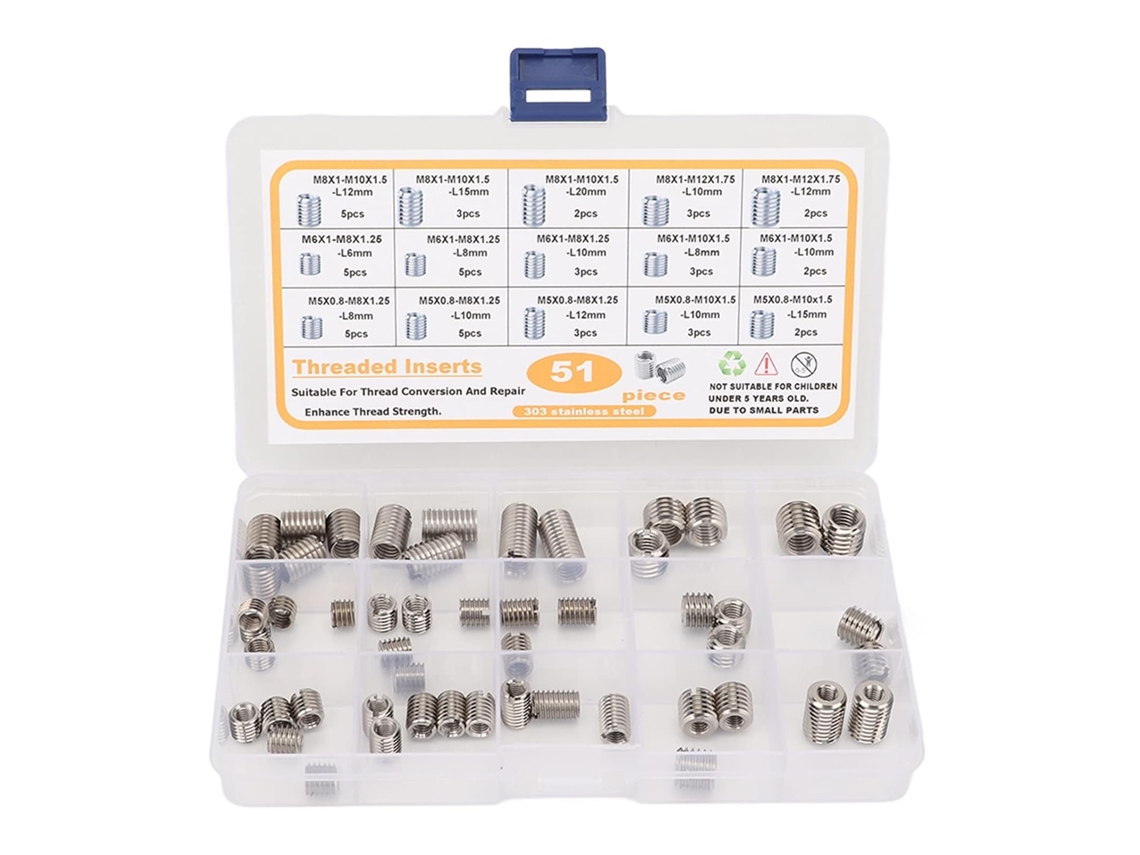Kit De Reparo Roscas Com 51 Peças, Conjunto Insertos Roscados Em Aço