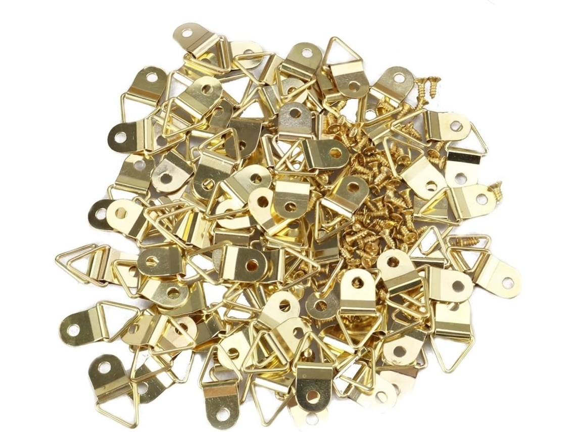 Conjunto De 50 Suportes Triangulares De Metal Para Molduras De Fotos Em Cobre Dourado, Com Gancho.