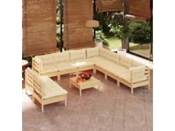 Vidaxl 10 Pcs Conjunto Lounge Jardim C/ Almofadões Creme Pinho Maciço