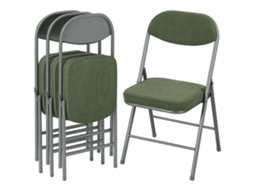 Conjunto de 4 Cadeiras Dobráveis, Portáteis, Assentos e Encostos Acolchoados em Veludo Cotelê Verde TOPBRICO