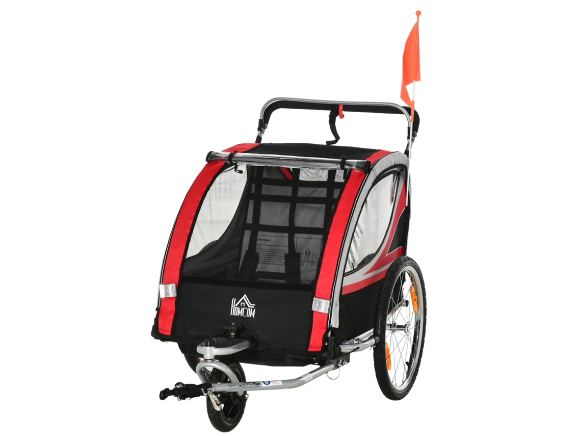 Trailer Bicicleta Infantil 2 Em 1, Corredor, Lona Intempéries, Aço, Vermelho+preto, 142x75x101cm