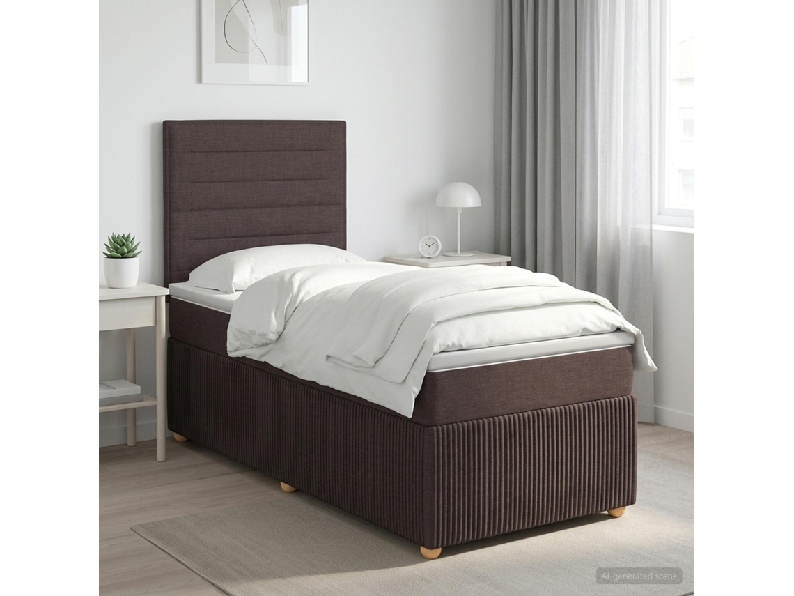 Vidaxl Cama Box Spring Com Colchão Marrom Escuro 90 X 200 Cm Tecido
