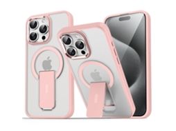 Suporte Casa Magsafe Para Iphone 15 Pro Pele Sintética Rosa