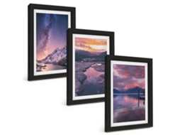 Composição De Quadros Na Paredemontanhas, Água, Belas Paisagens Moldura Preta Quadros Para A Sala De Estar Espelharte (3 Peças 20x30 Cm)