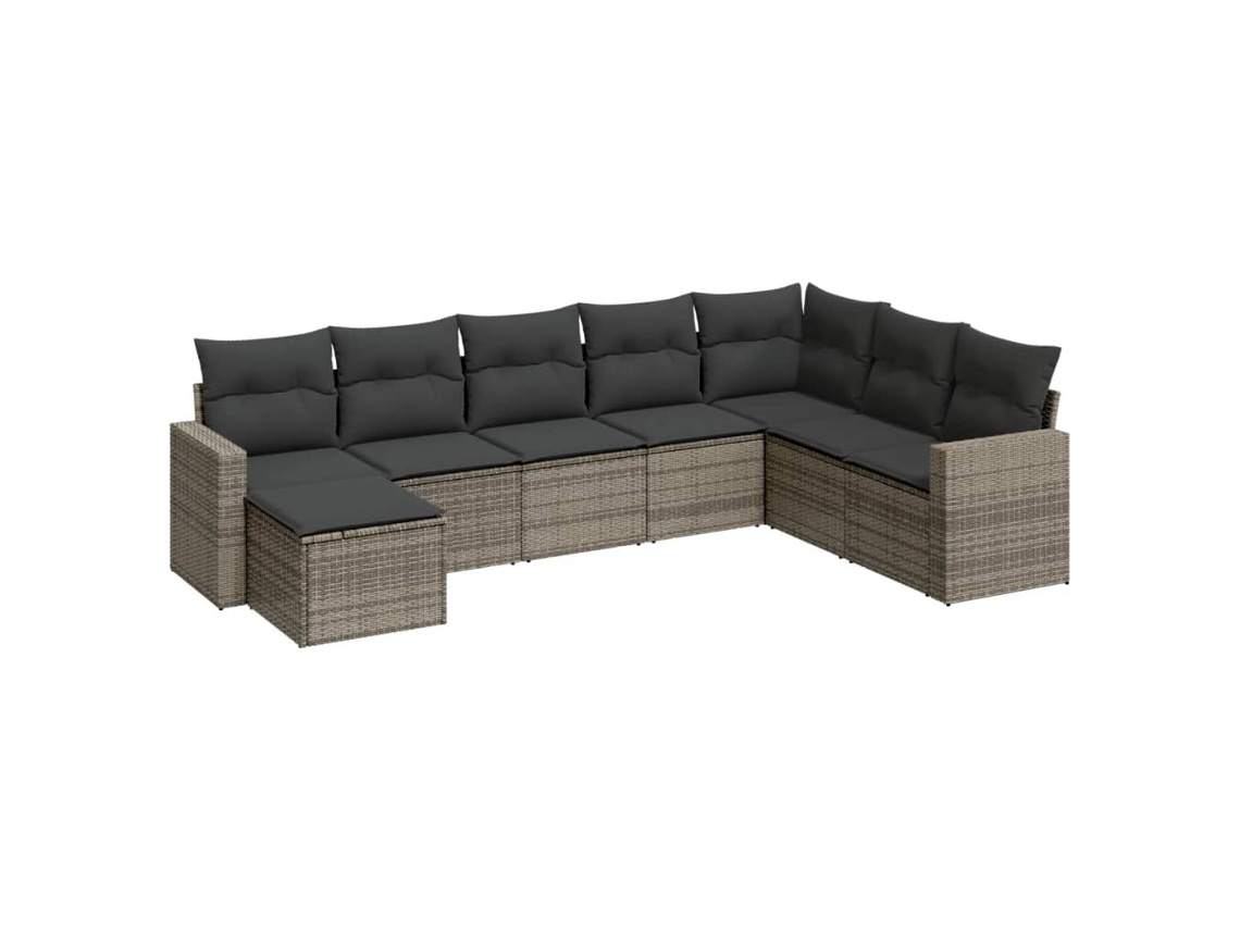 Maison Exclusive - 8 Pcs Conjunto Sofás De Jardim C/ Almofadões Vime Pe Cinzento