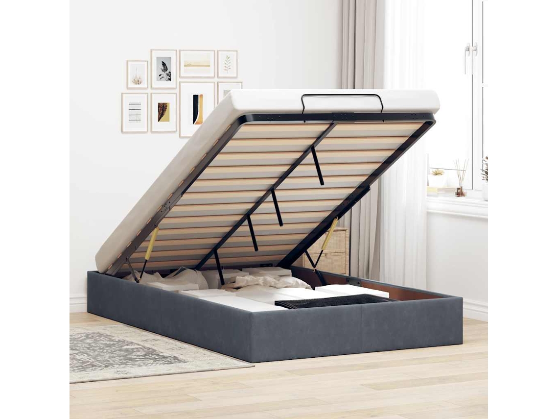 Vidaxl Otomano Bed Frame no Colchão Cinzento Escuro 120x190 Cm Veludo