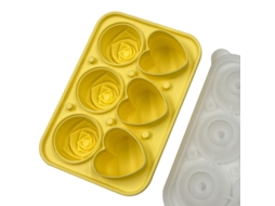 Forma De Gelo Silicone Coração, 6 Cavidades Com Tampa Funil, 3 Corações E 3 Rosas Para Whisky E Coquetéis Amarelo Hexinyigjly