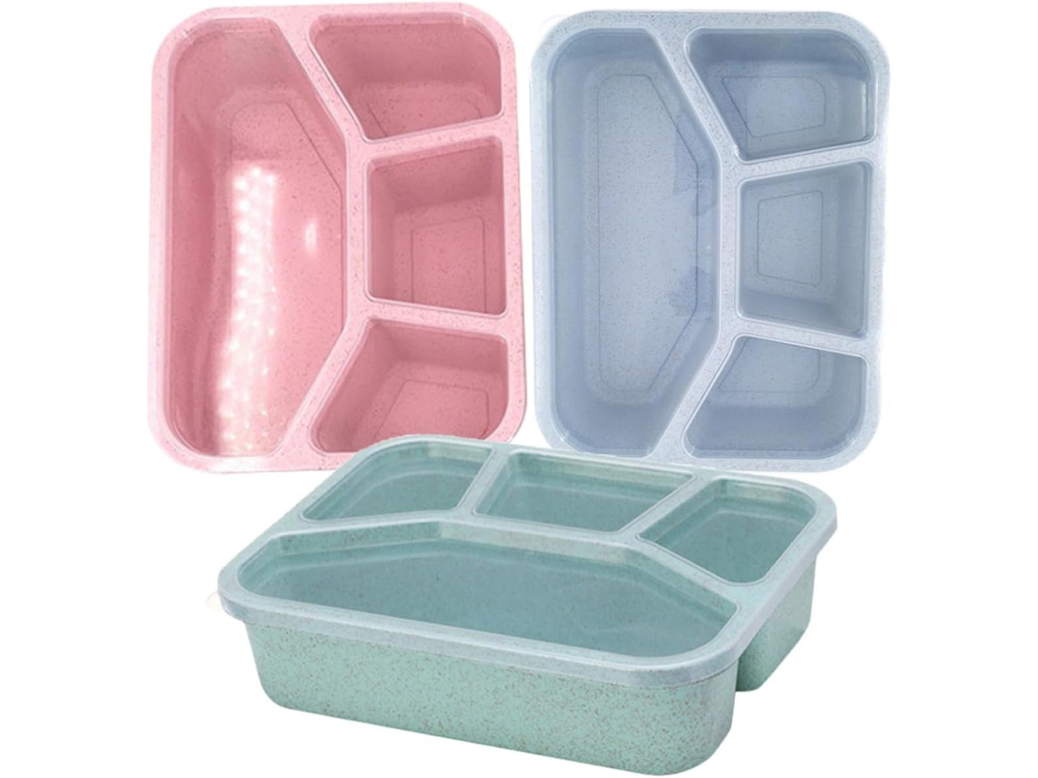 Lancheira Bento Reutilizável Lifkome Para 3-pessoas Com Vários Compartimentos, Leve E Compacta Em Pp, Ideal Para
