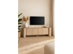 Suporte para TV em Madeira de Mangueira, com Acabamento Branco Lavado, 180x40x60cm ALEXANDRA HOUSE LIVING