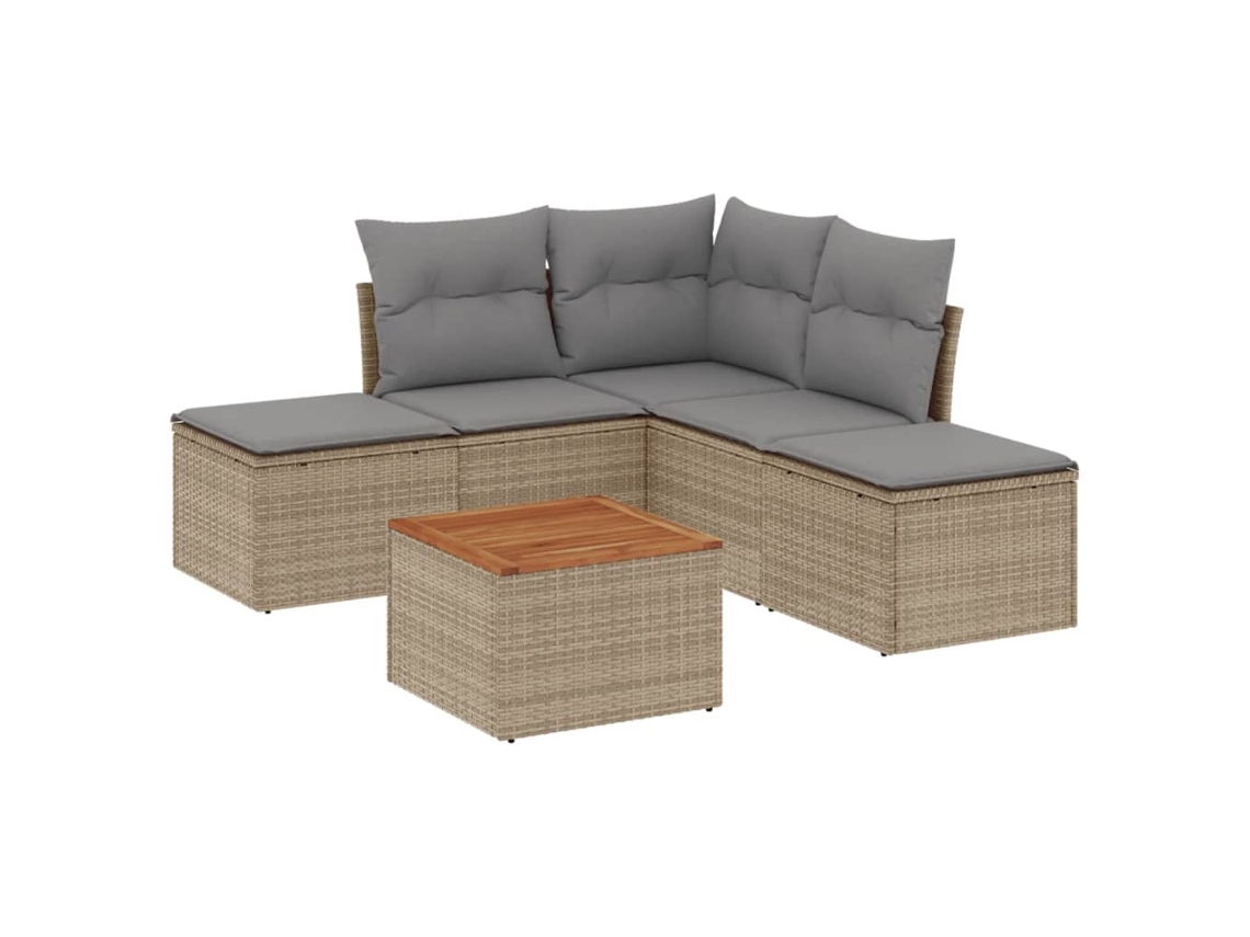 Conjunto de 6 Sofás Jardim com Almofadões Vime Pe Bege Misturado MAISON EXCLUSIVE