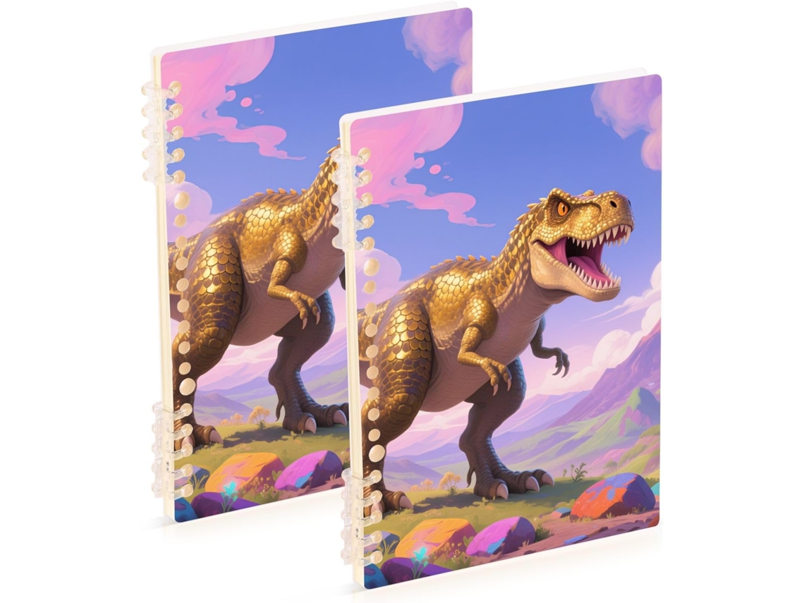 Conjunto de 2 Cadernos A5 com um Adorável Desenho Dinossauro Marrom, 21,1 X 14,5 Cm, Encadernação em Espiral,