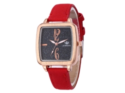 Relógio de Quartzo com Pulseira de Couro Estilo Simples Quadrado Decorativo Mão (vermelho)