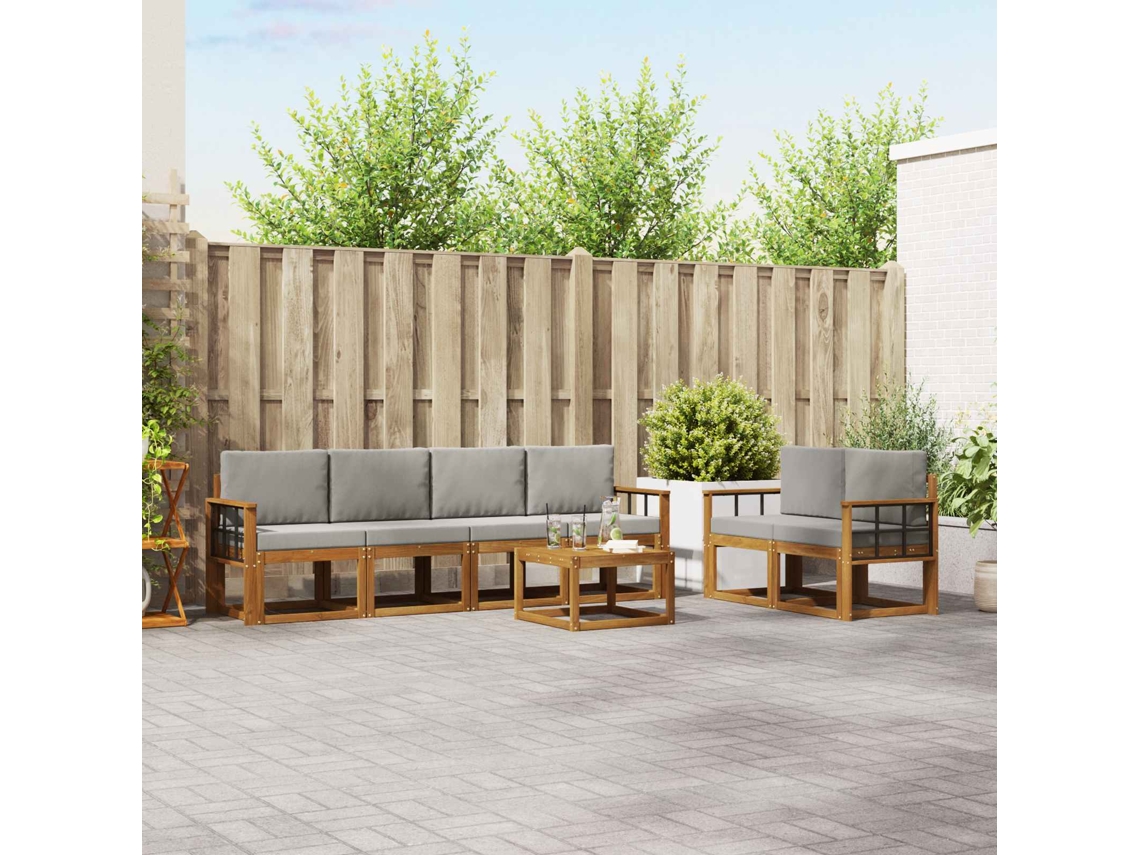 Vidaxl Conjunto De Sofás Para Exterior 7 Pcs Cinza Natural E Claro