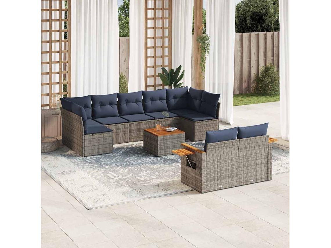 Vidaxl 10 Pcs Conjunto Sofás P/ Jardim C/ Almofadões Vime Pe Cinzento