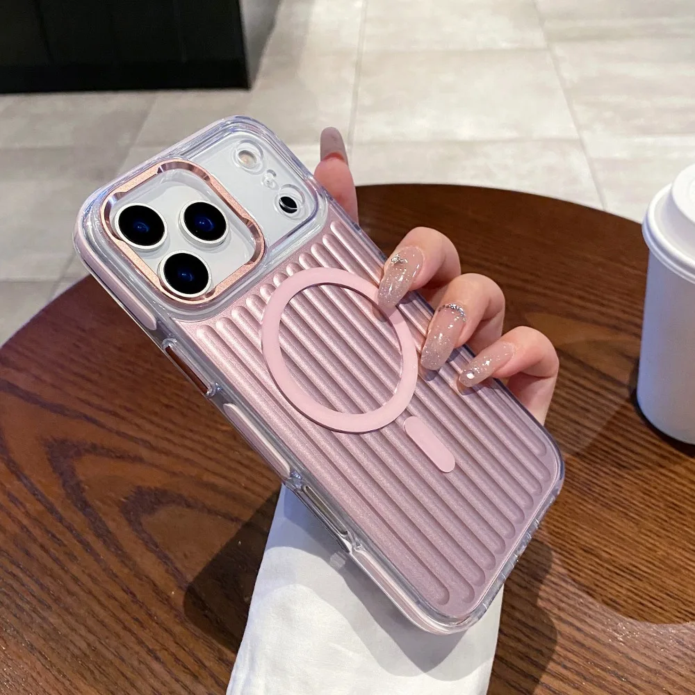 (rosa, Iphone 16 Pro Max) Capa Magsafe Com Padrão Ondulado, Capa Protetora Magnética À Prova De Choque.