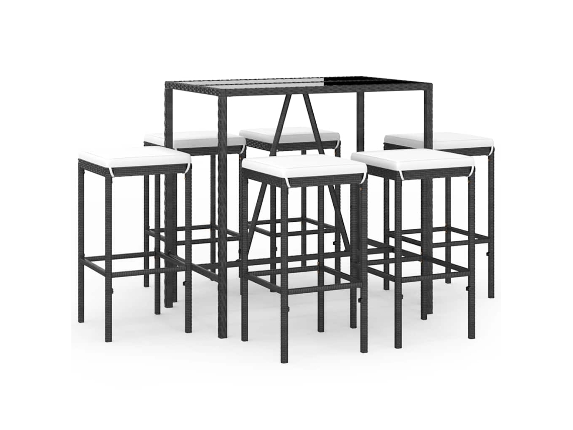 Maison Exclusive - 7 Pcs Conjunto De Bar Para Jardim C/ Almofadões Vime Pe Preto