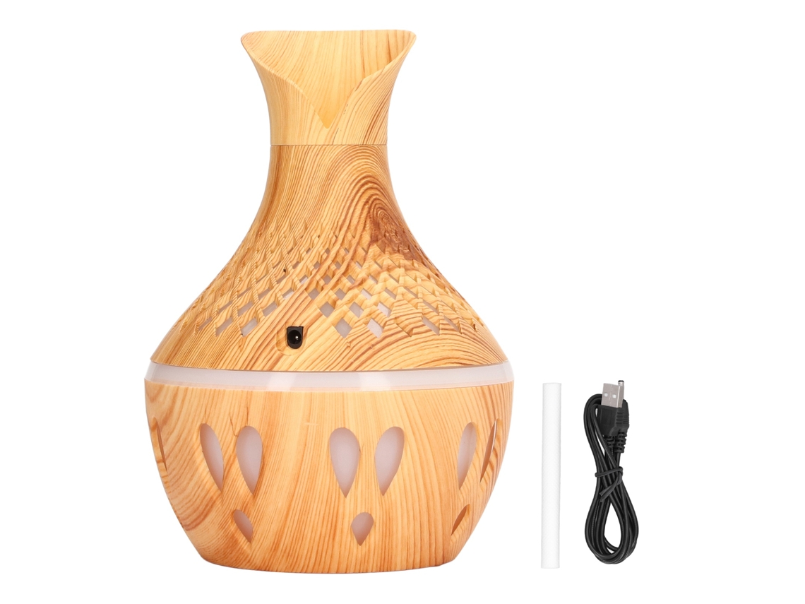 Umidificador de aromaterapia 300ml design textura de madeira USB com luz LED para casa e escritório S/MARCA