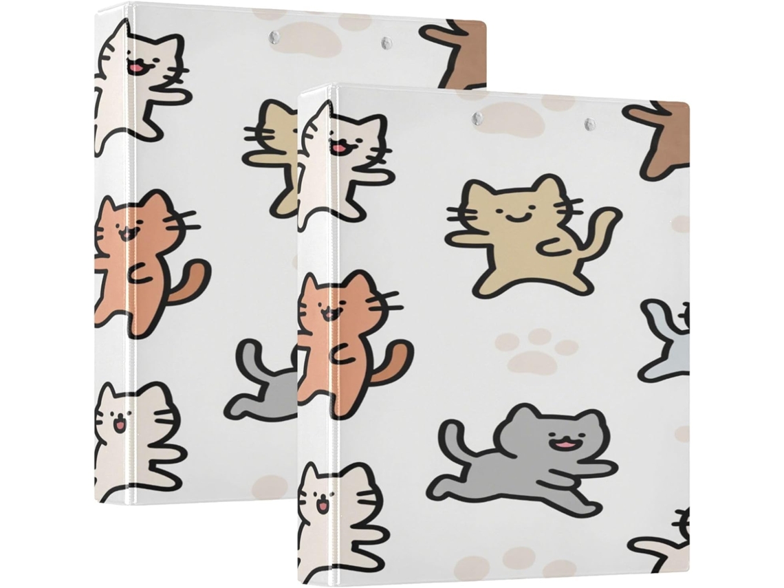 Caderno colorido com estampa de gato feliz e fofinho, 3,8 cm de diâmetro, três argolas com bolsos internos, pacote com 200 folhas.