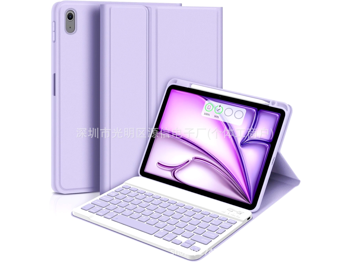 Capa Magnética Para Ipad Air 4/5/6/7 (10,9 Polegadas/11 Polegadas) Roxo Claro Com Tampa Quadrada E Teclado Bluetooth