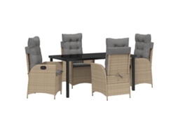 Conjunto 5 De Jantar Para Jardim Com Almofadas Vidaxl Bege Rattan Poliéster